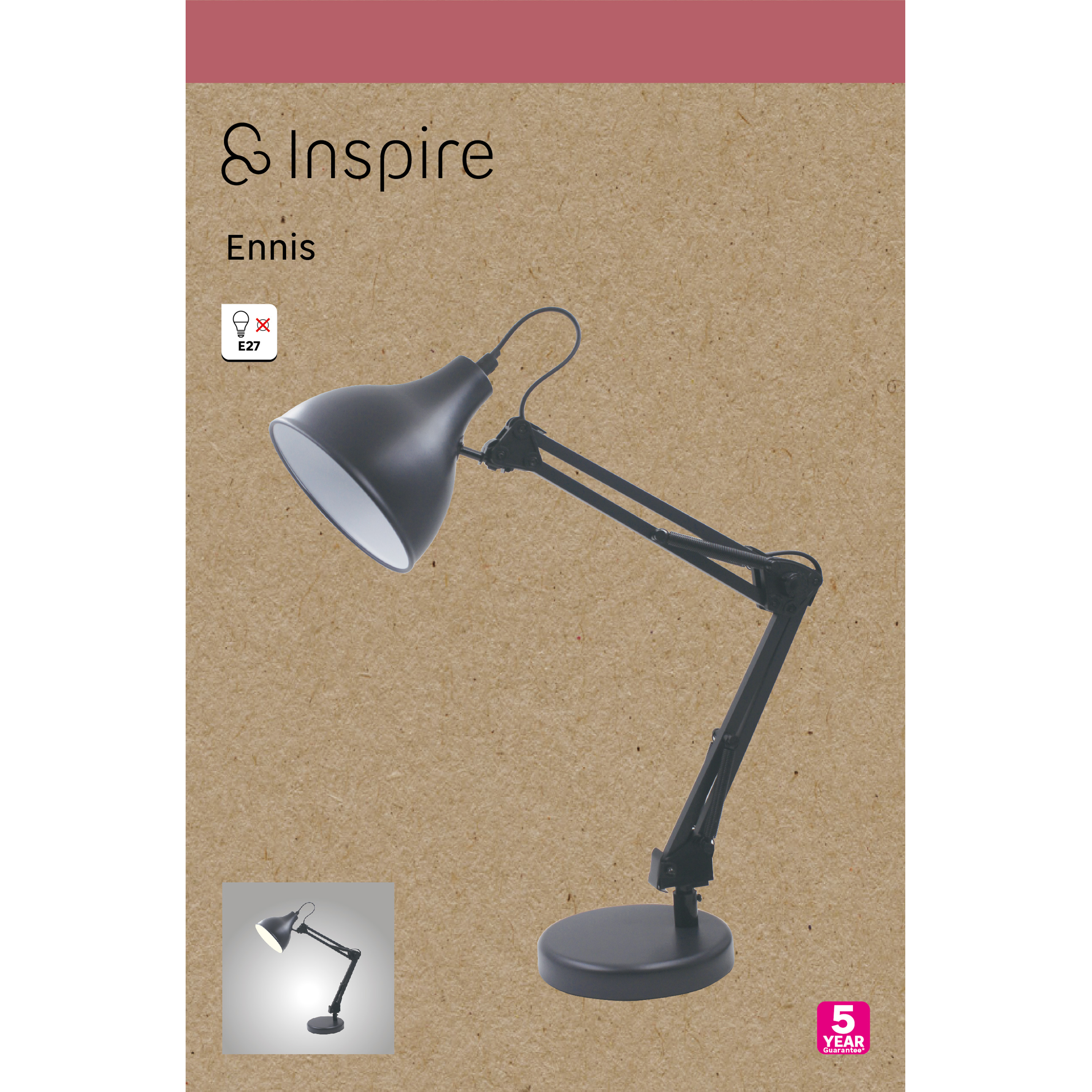 Lampka biurkowa Ennis czarna E27 Inspire - 9