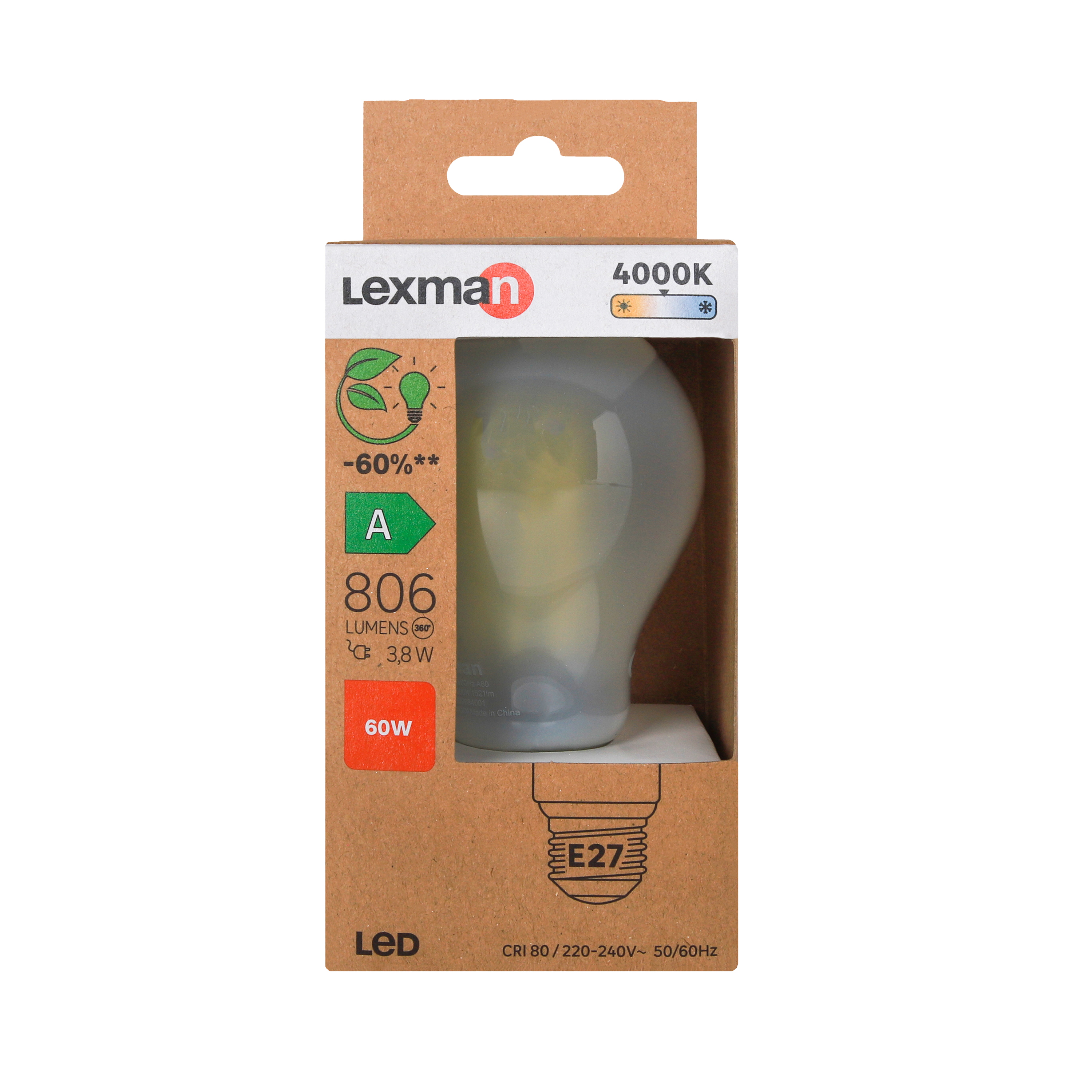 Bombilla LED filamento E27 clase A (mayor ahorro energético) 806 lúmenes 3.8W color de la luz blanco neutro 4000K CRI 89-80 luz natural y fiel - 4