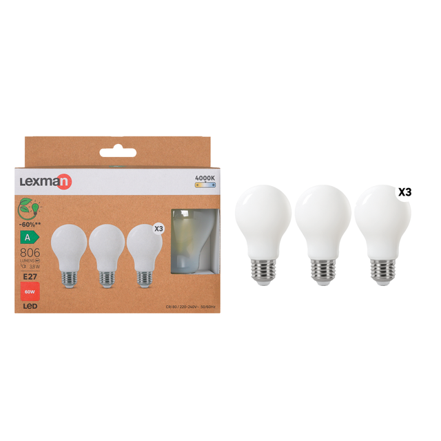 Żarówka LED 3 szt. E27 3,8 W 806 lm Neutralna biel Lexman