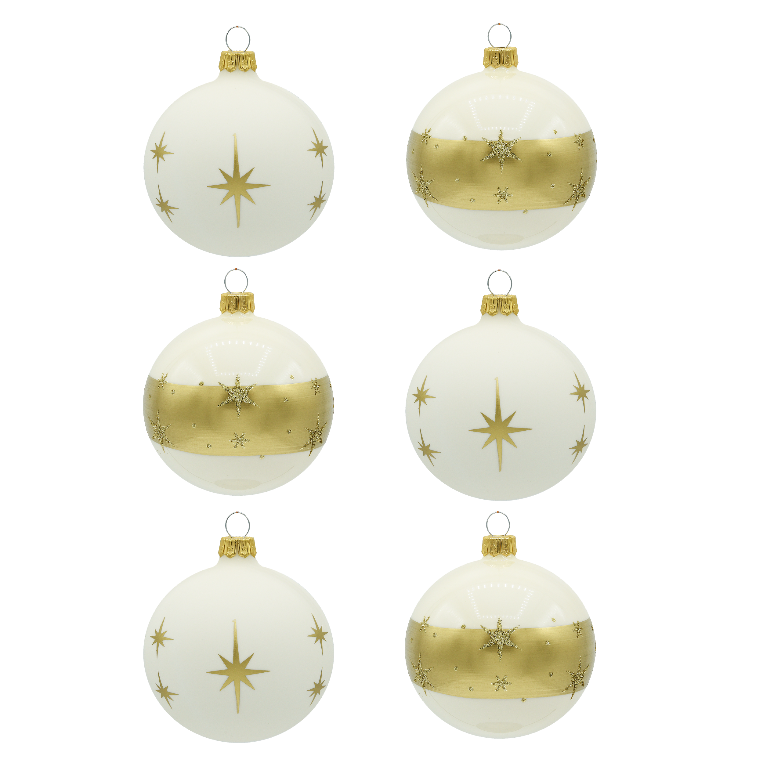 Bombki szklane 8cm 6szt. białe złote dekorowane Vitbis - 3