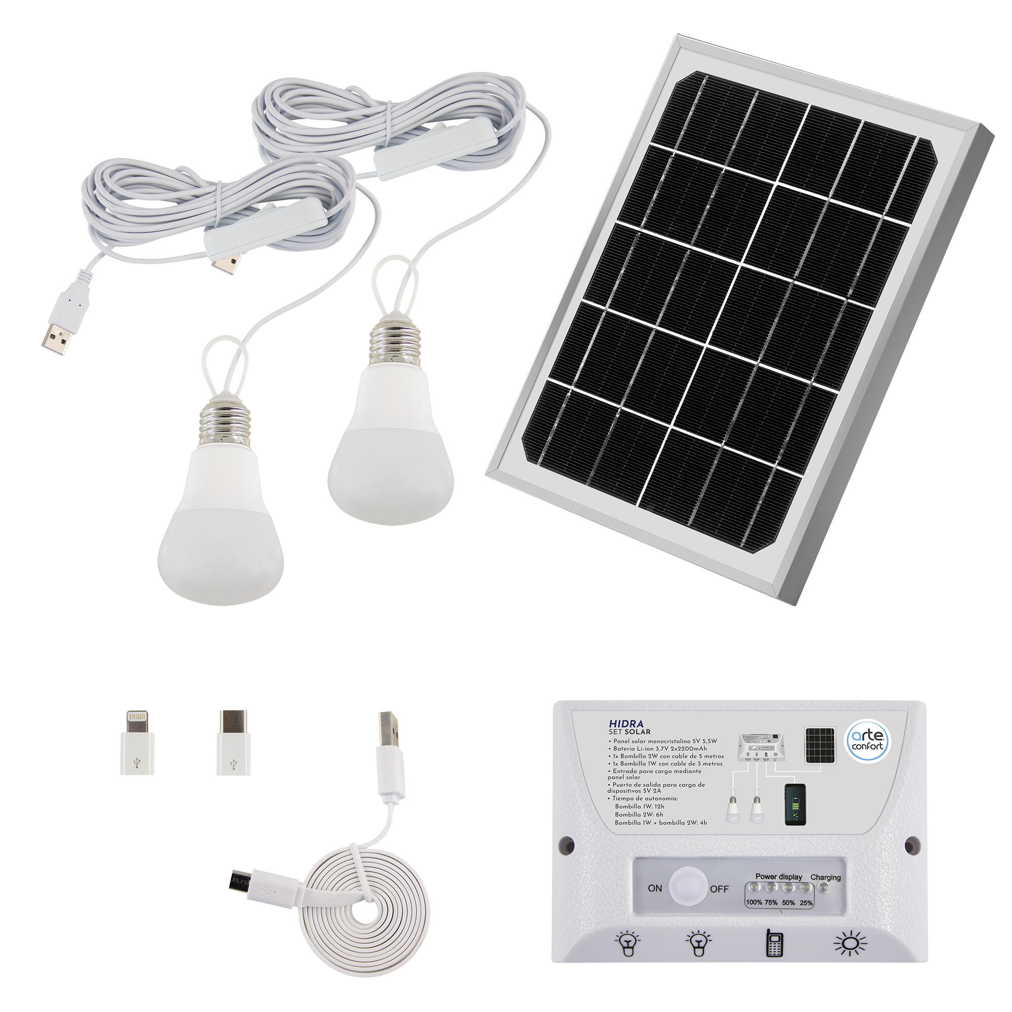 Kit pannello solare con luce E27 4000K ARTE CONFORT HIDRA - 5
