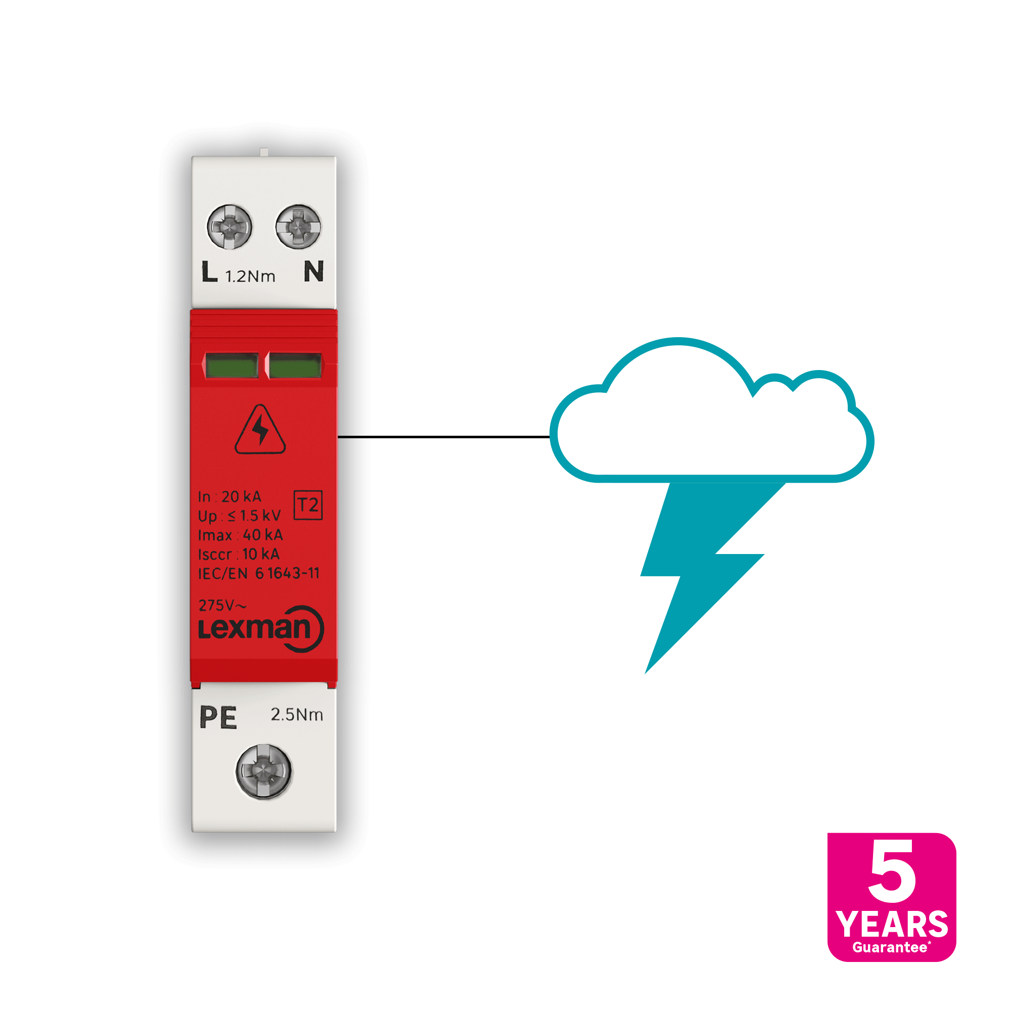 Dispositivo de proteção sobretensão 2 polos Uso único capacidade de interrupção 10 000A LEXMAN - 4