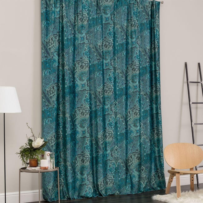 Tessuto al metro velluto coprente Paisley blu 300 cm, adatto per