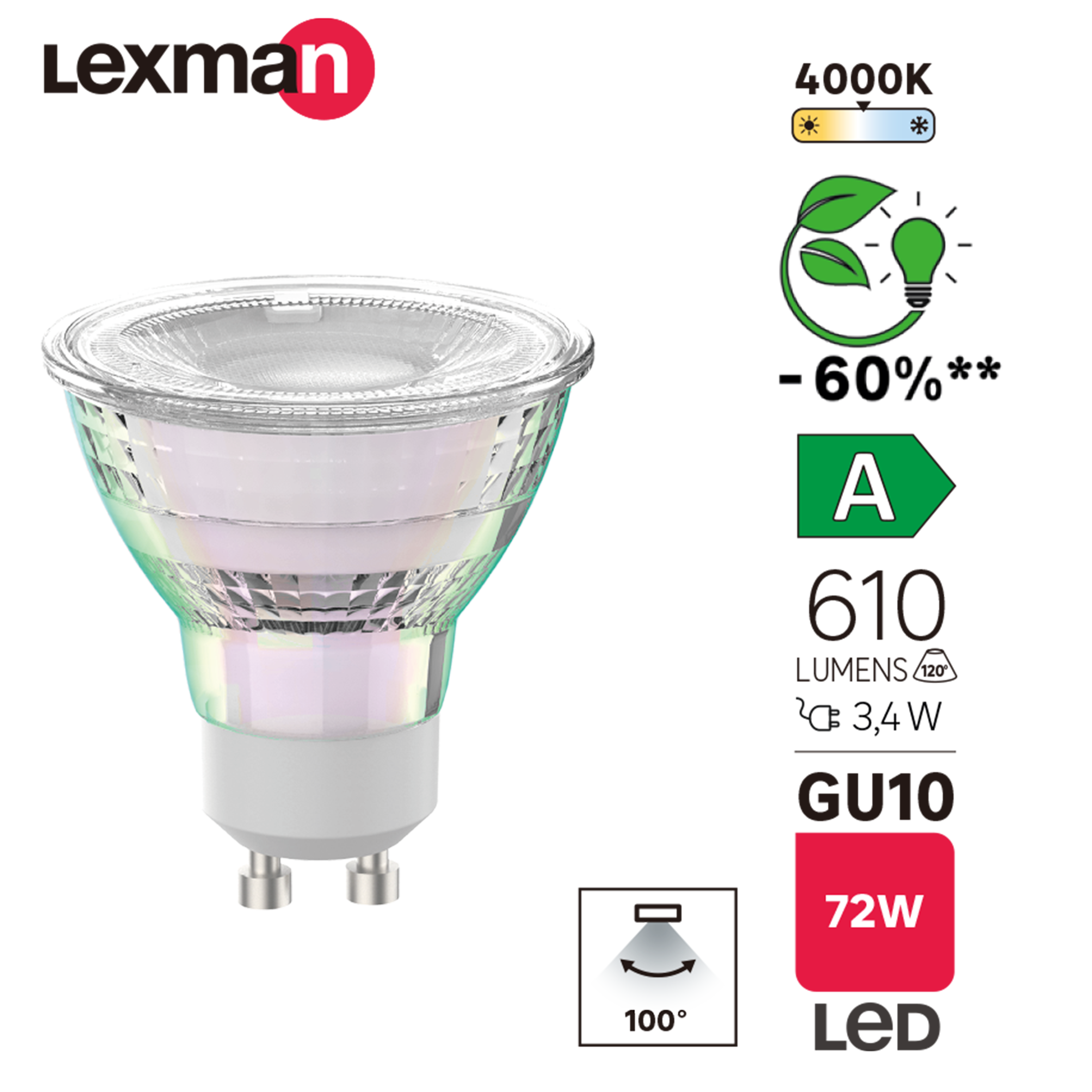 Żarówka LED GU10 3,4 W 610 lm Zimna biel Lexman - 5