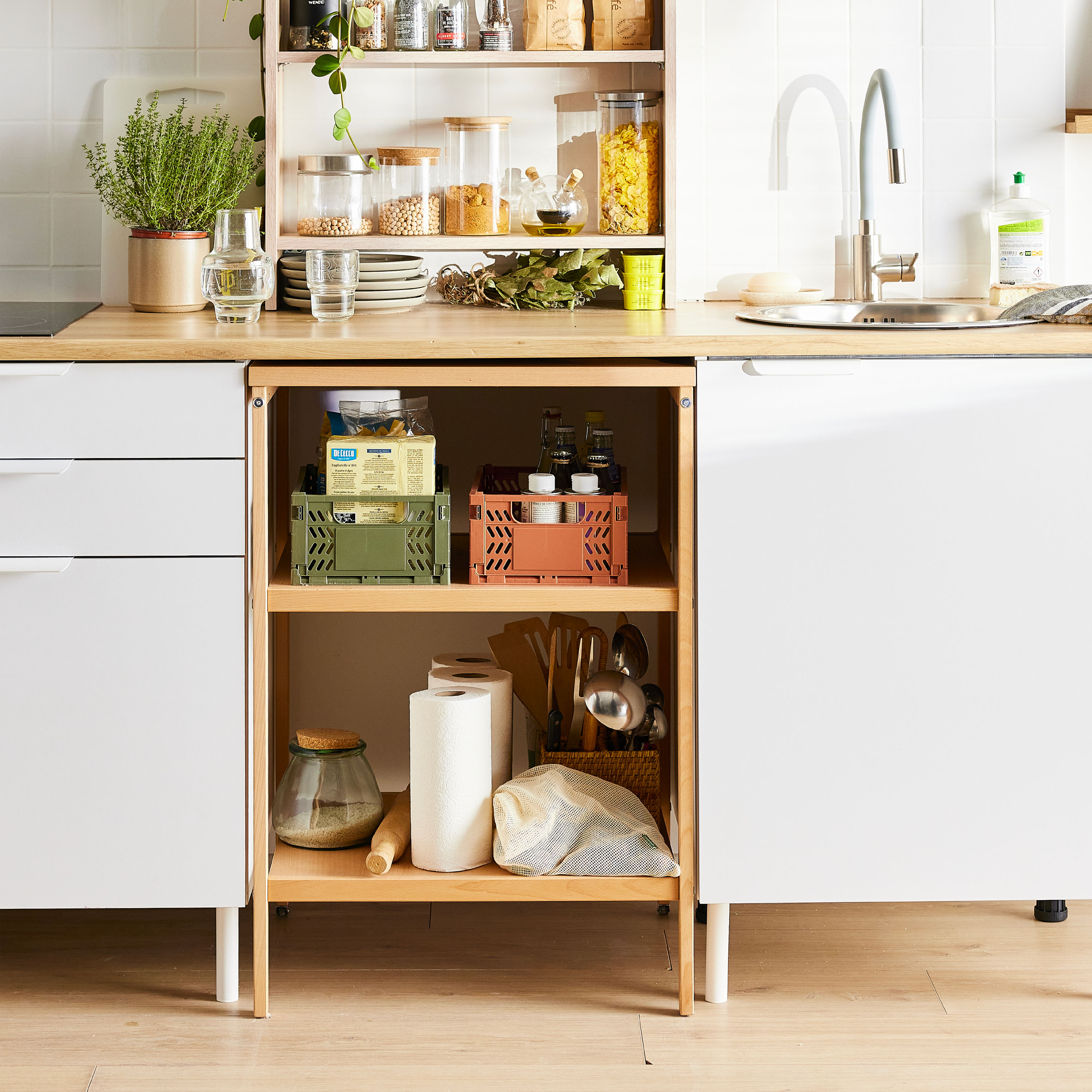 Desserte 2 niveaux avec roulettes en bois H.85.3 x L.59cm x P.49cm Eleki DELINIA - 4