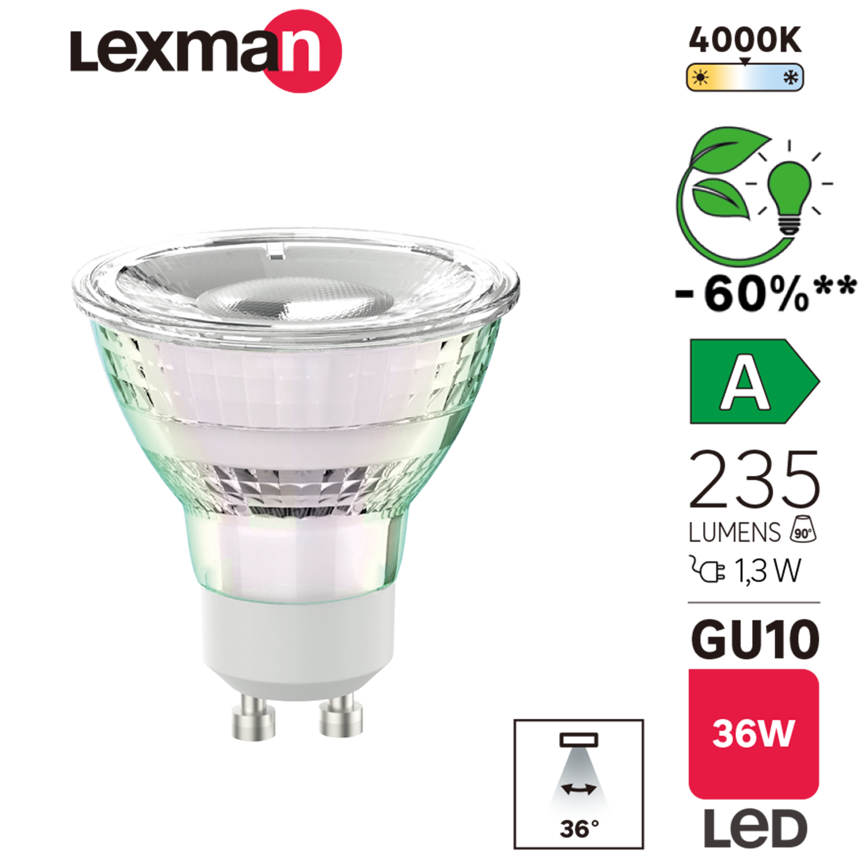 Ampoule led, réflecteur GU10, 235lm, classe énergétique A, blanc neutre, LEXMAN - 3