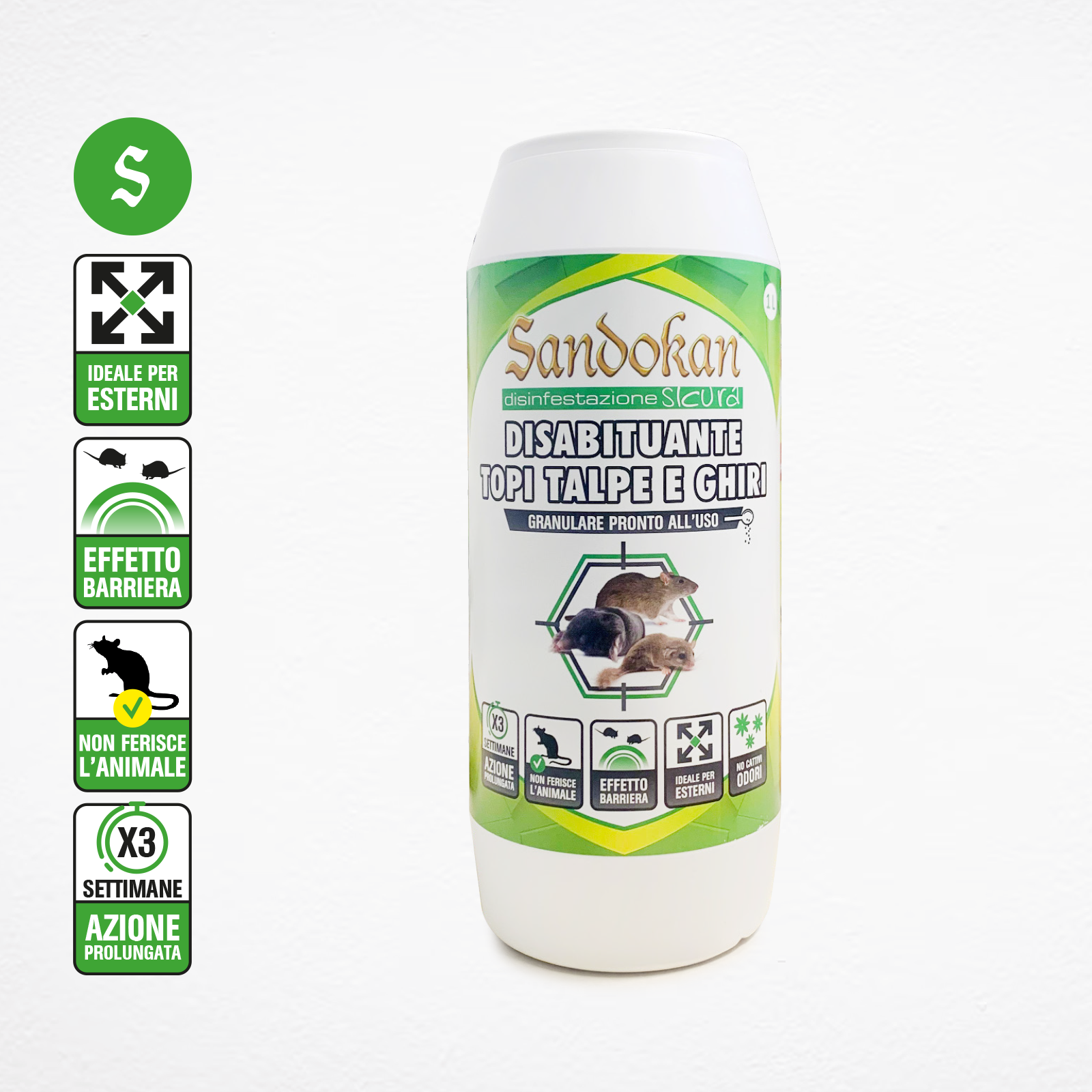 Disabituante per arvicole e ratto e talpa e topo SANDOKAN granulare 1KG - 3