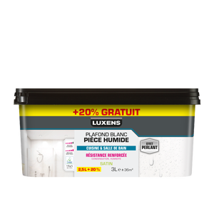 Peinture plafond blanc satin LUXENS Pièces humides 2.5L+20% gratuit