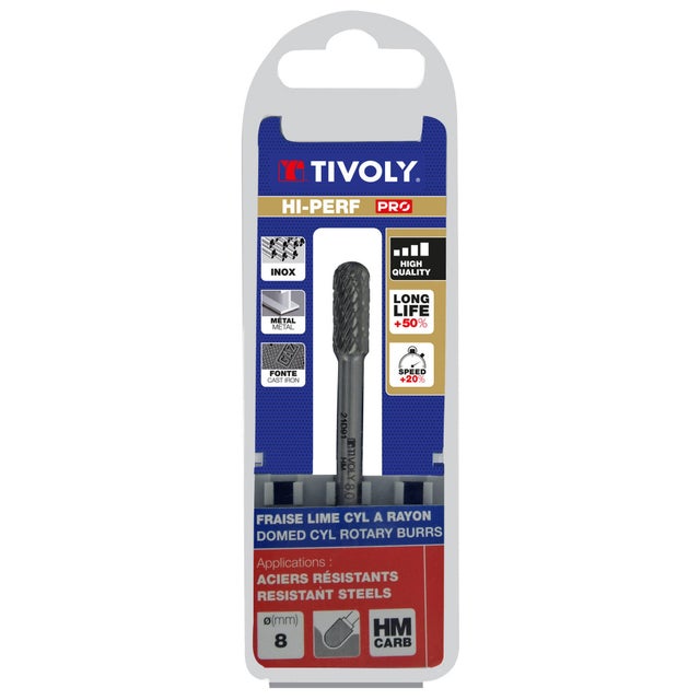 Fraise lime carbure cylindrique à rayon D.8 queue de 6 mm L.65mm - 10316520800 TIVOLY