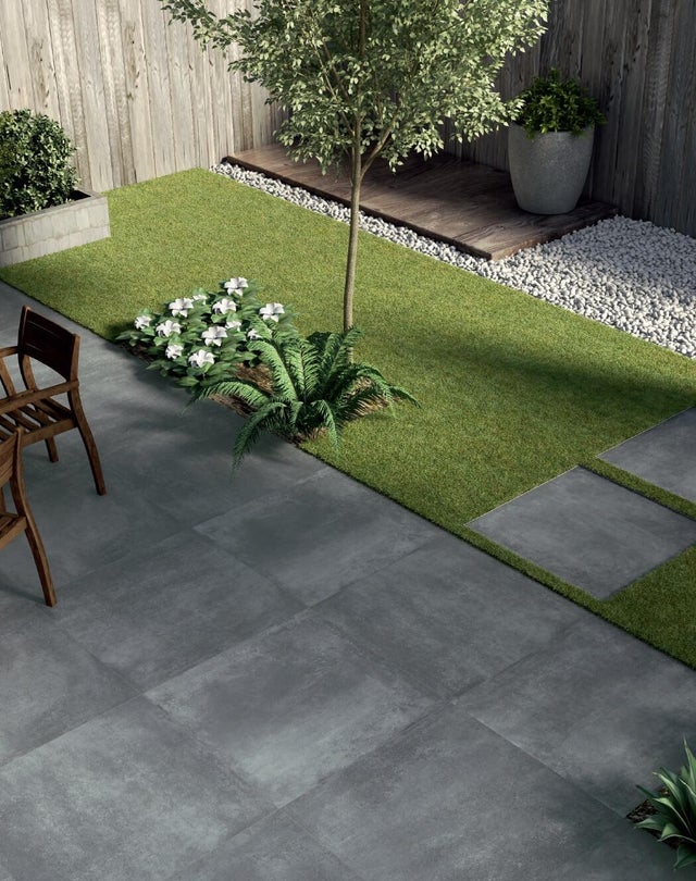 Dalle carrelage extérieur effet béton l.60 x L.60 cm - Grenoble Anthracite