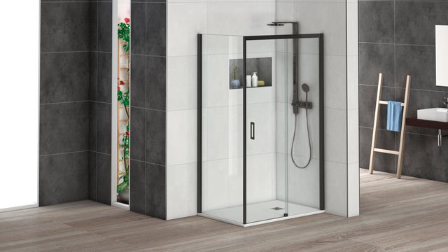 Paroi de douche fixe à l'italienne noire L.80 x H.200 cm verre trempé transparent Ep.6 mm - Athènes