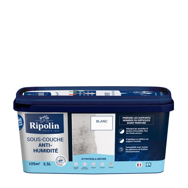 Sous-couche anti-humidité acrylique mat blanc 2,5 L - RIPOLIN