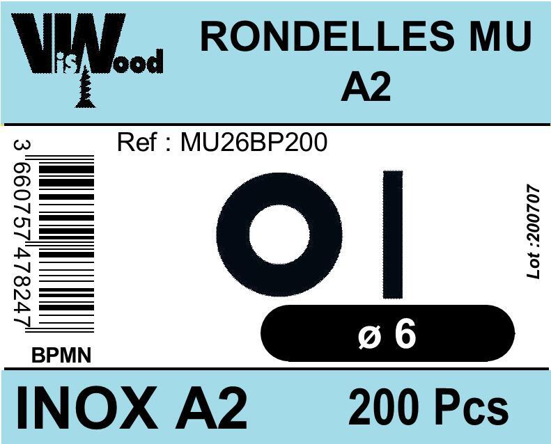 Rondelles moyennes MU inox A2 Diam. 6 x 14 mm Boîte de 200 - VISWOOD - 2