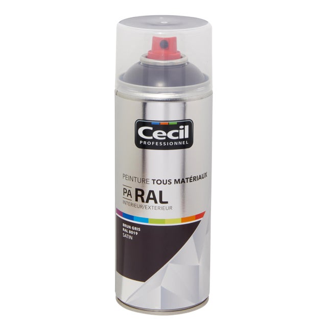 Peinture aérosol tous matériaux int/ext brun girsé satin RAL8019 400 ml - CECIL PRO