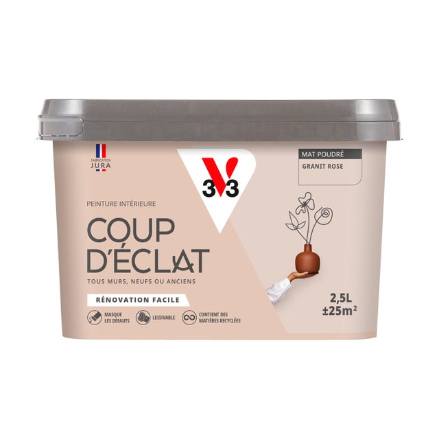 Peinture intérieure multi-support acrylique mat poudré granit rose 2,5 L Coup d'éclat - V33