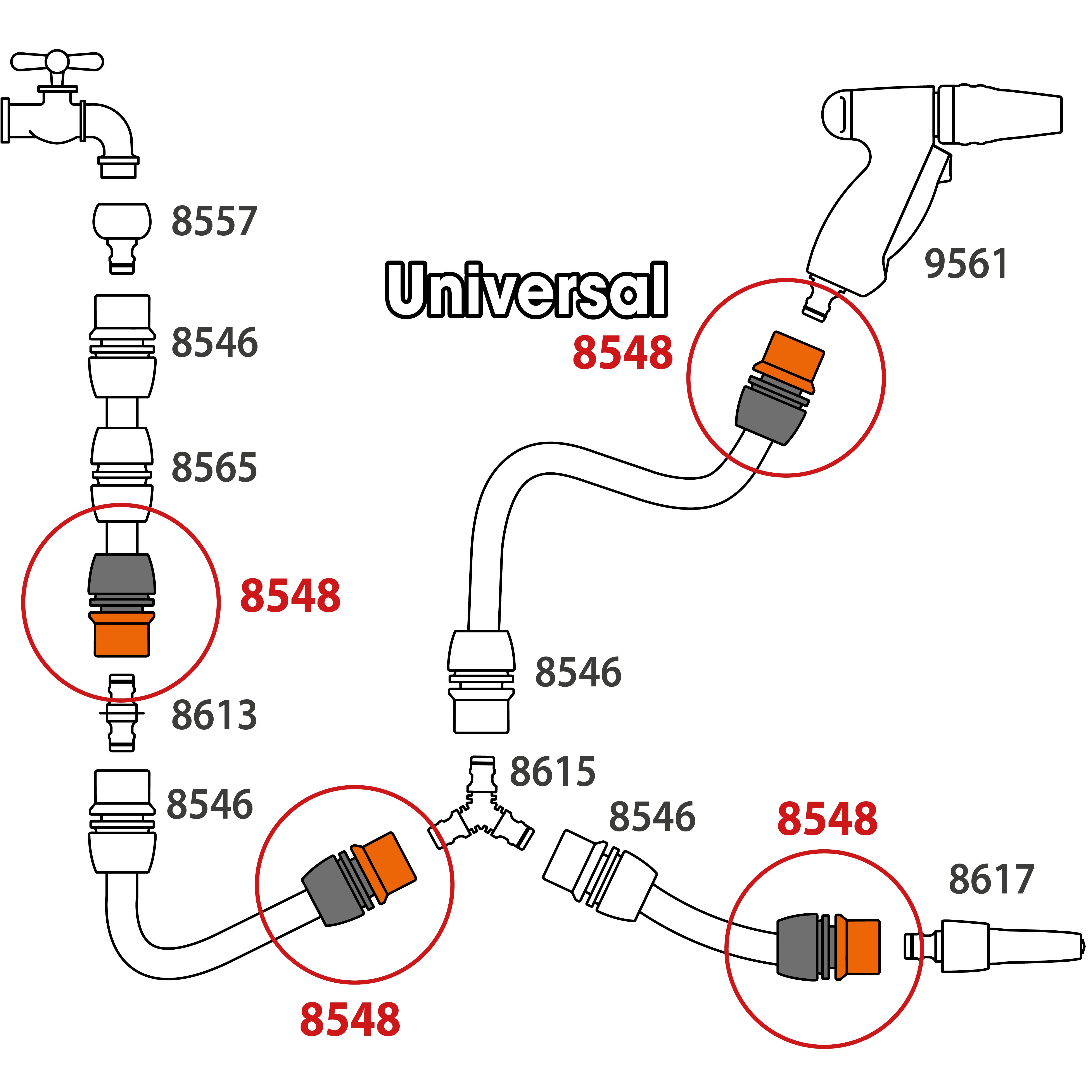 Raccordo automatico per tubi CLABER 8548  - 12.5 mm(3/4