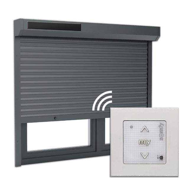VOLET ROULANT SOLAIRE EN ALUMINIUM GRIS ANTHRACITE H150X155CM