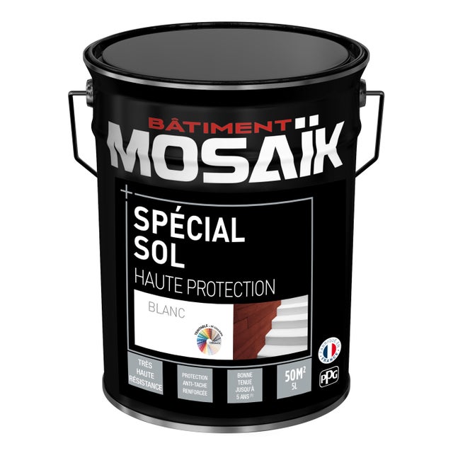 Peinture sol alkyde intérieur extérieur satin blanc 5 L - MOSAIK