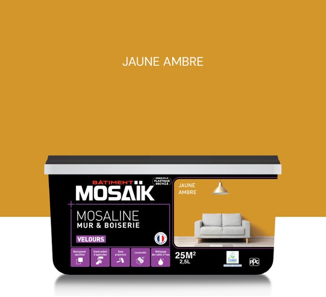 Peinture intérieure multi support acrylique velours jaune ambre 2,5 L Mosaline - MOSAIK