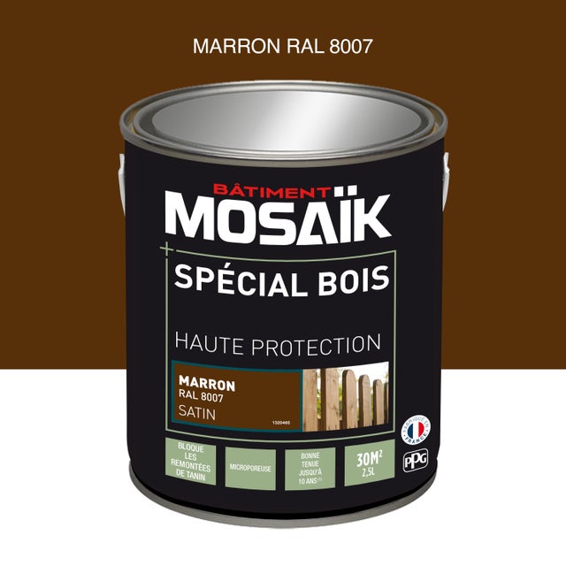 Peinture bois acrylique satin marron RAL 8007 2,5 L - MOSAÏK