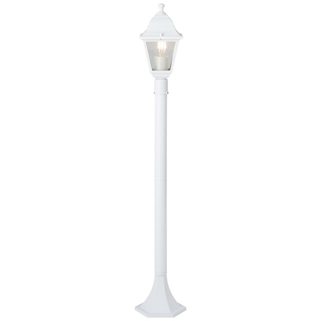 Potelet Nissie métal blanc et verre E27 60W max non inclus IP44. Dimensions 17x14,5x100cm. BRILLIANT (90994A05)