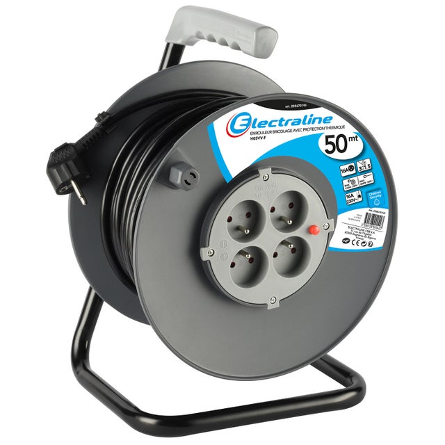 Enrouleur ménager L.50 m 3G1,5 4 prises - ELECTRALINE 