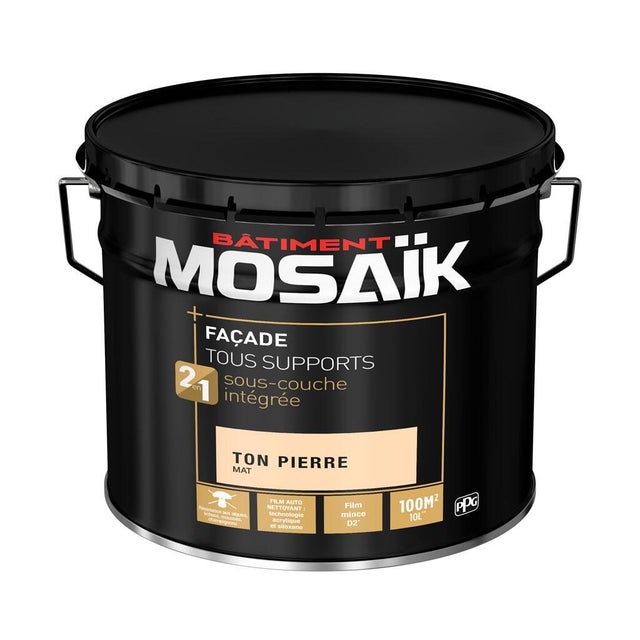 Peinture extérieure façade D2 tous supports 2 en 1 mat ton pierre 10 L - MOSAÏK
