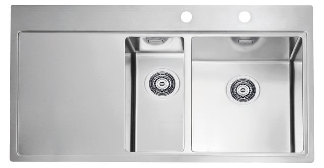 Evier à encastrer 1 cuve 1/2 à droite en Inox satiné - 