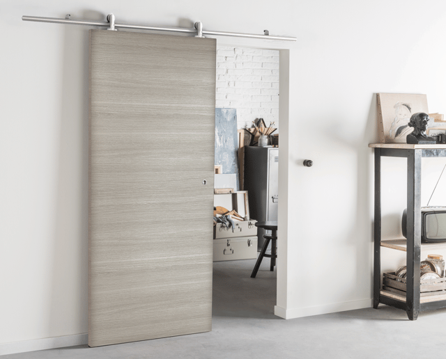 Porta scorrevole Cambridge in mdf rovere grigio, L 93 x H 212 cm, con binario Ermes Reversibile