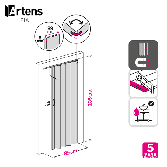 Porte accordéon Pia pvc blanc, H.205 x l.85 cm, Artens - 3