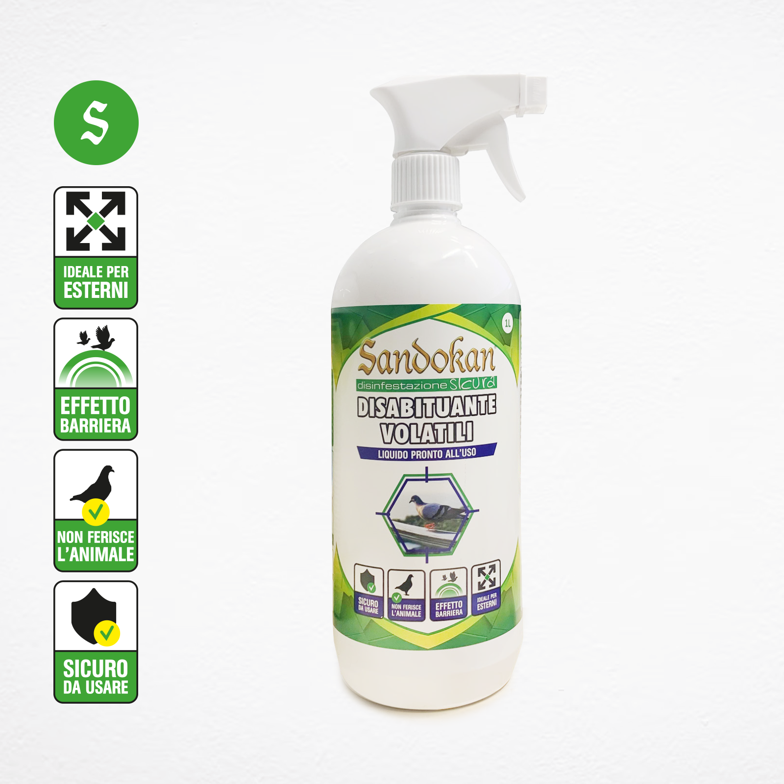 Disabituante per piccioni e uccelli SANDOKAN liquido pronto all'uso 1L - 3
