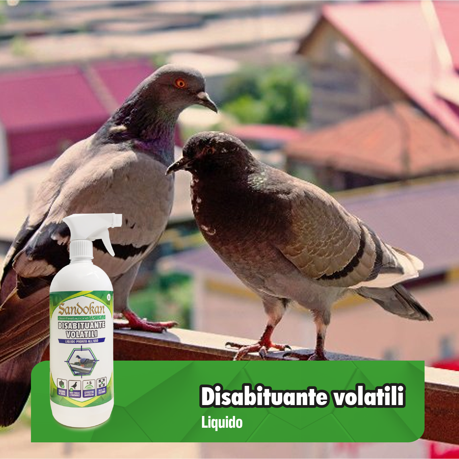 Disabituante per piccioni e uccelli SANDOKAN liquido pronto all'uso 1L - 2