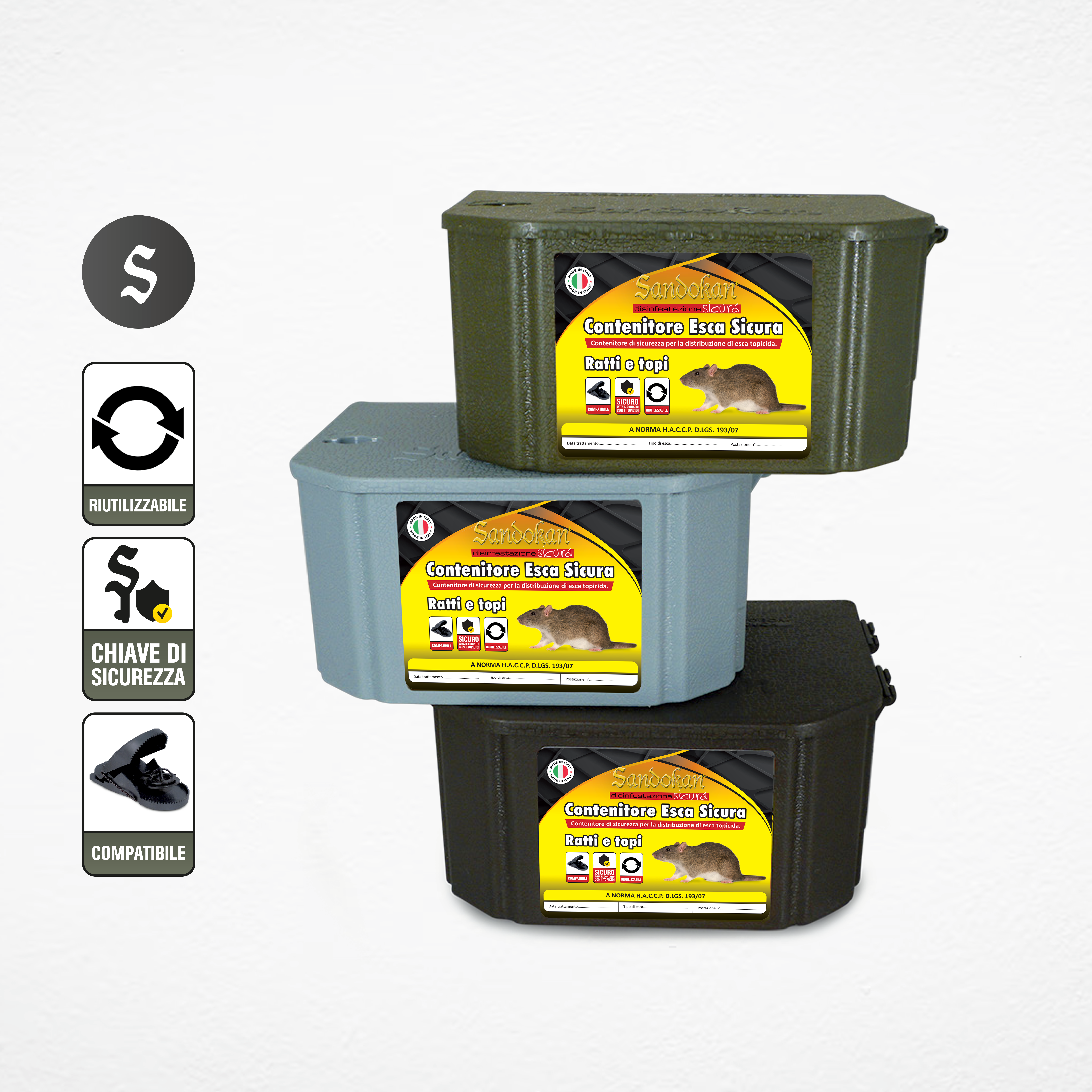 Diffusore per ratto e topo SANDOKAN contenitore esca topicida con chiave - 3