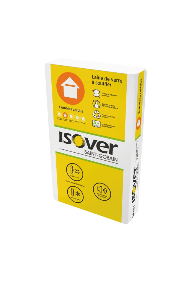 Laine de verre à souffler R = 7 Ep.300 mm 17,3 kg, soit +/- 21 sacs pour 100 m² - ISOVER