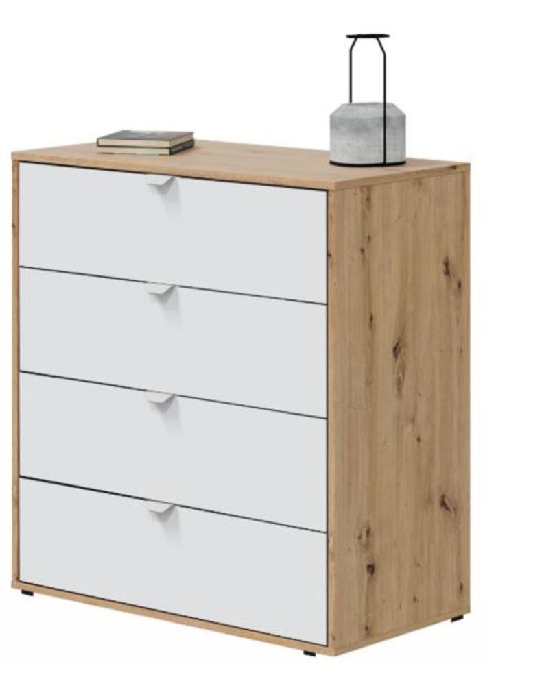 Cómoda garona con 4 cajones de 84x78x40cm roble/blanco