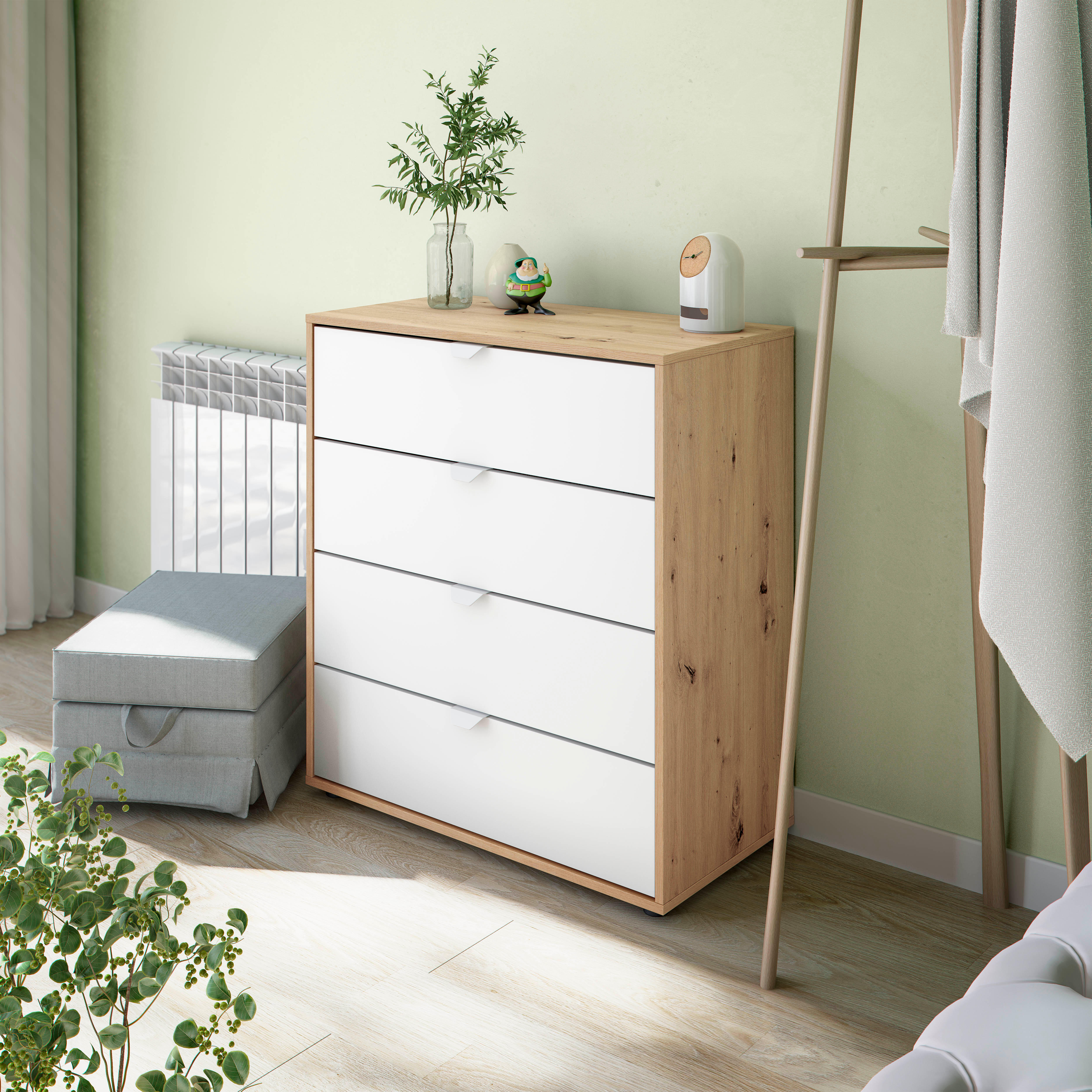 Cómoda GARONA con 4 cajones de 84x78x40cm roble/blanco - 2