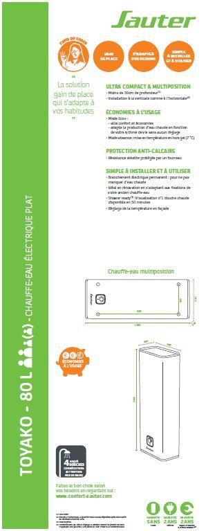 Chauffe-eau électrique plat horizontal/vertical SAUTER Toyako 65L - 7