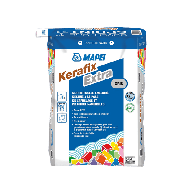 Colle carrelage en poudre blanc C2ET pour sol intérieur & extérieur et mur intérieur 25 kg - Kerafix extra MAPEI