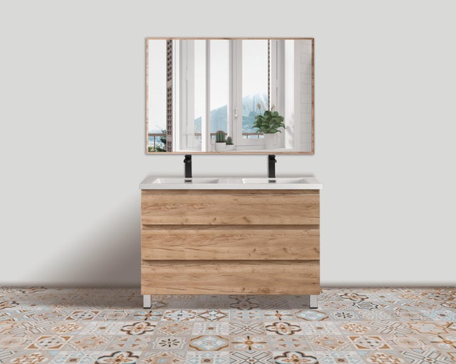 Plan vasque double céramique blanc L.120 x H.15 x P.46 cm Atlantis