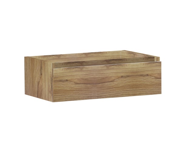 Meuble sous vasque suspendu 1 tiroir décor chêne miel l.80 x P.45 x H.26 cm - ATLANTIS