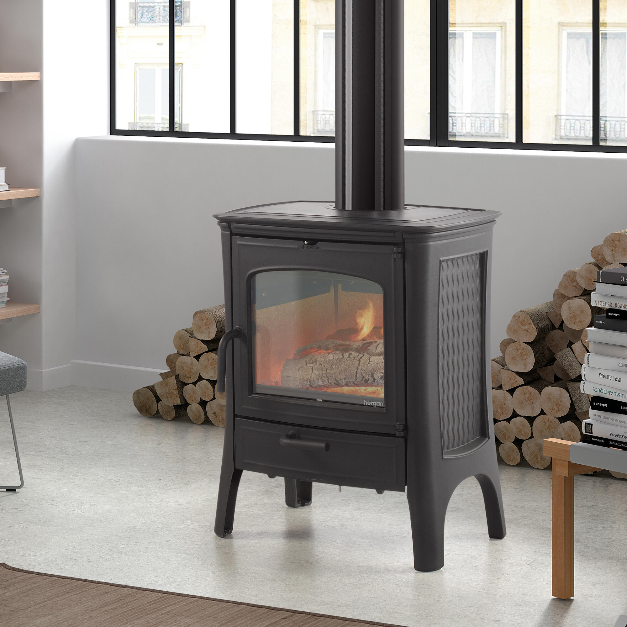 Estufa de leña hergom e-20 se de 5.7 kw