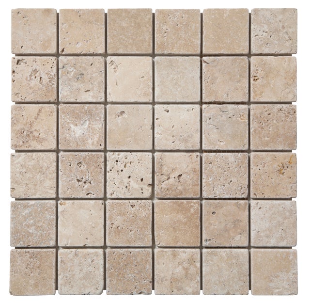 Mosaïque travertin mur et douche L.30 x l.30 cm