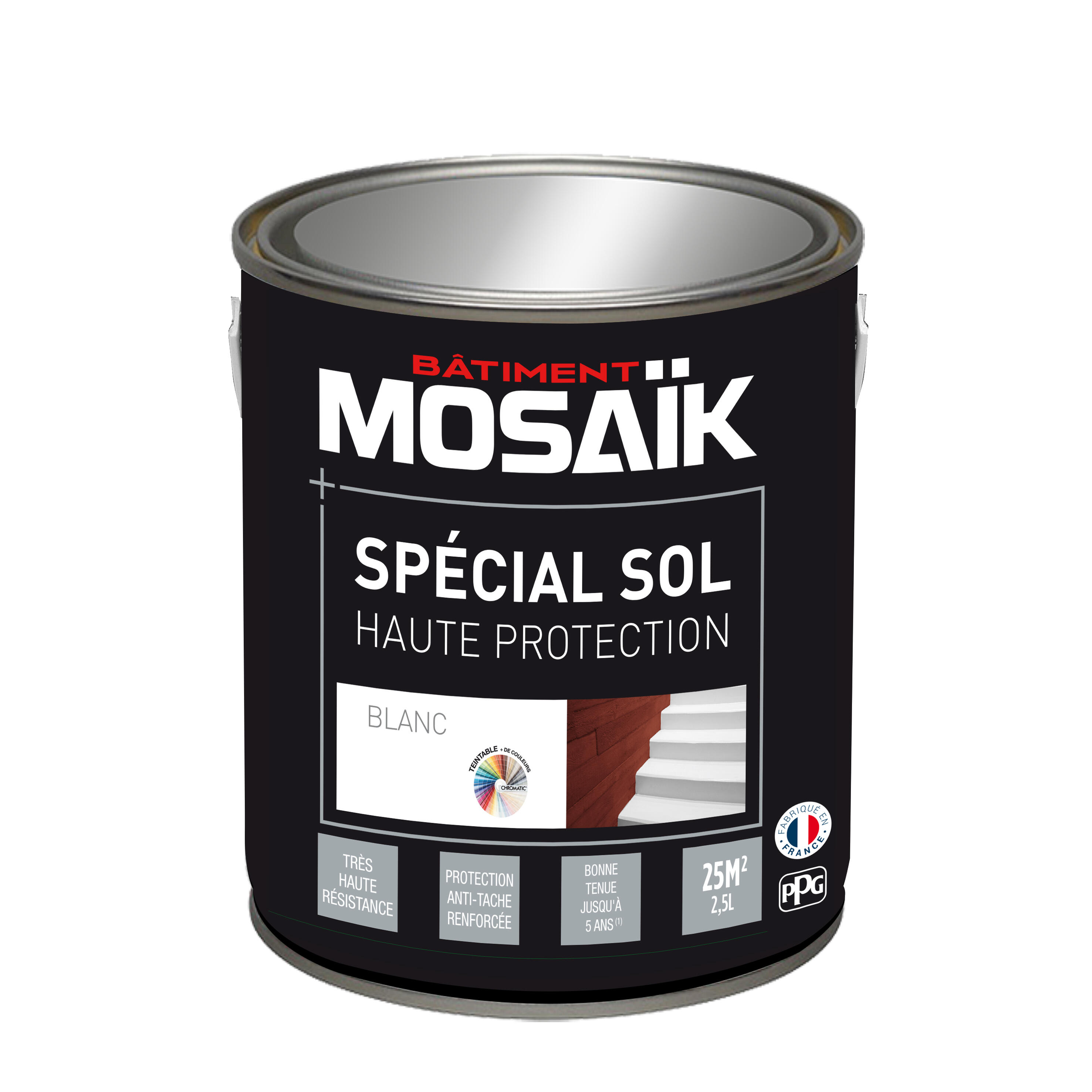 Peinture sol alkyde intérieur extérieur satin blanc 2,5 L - MOSAIK - 2