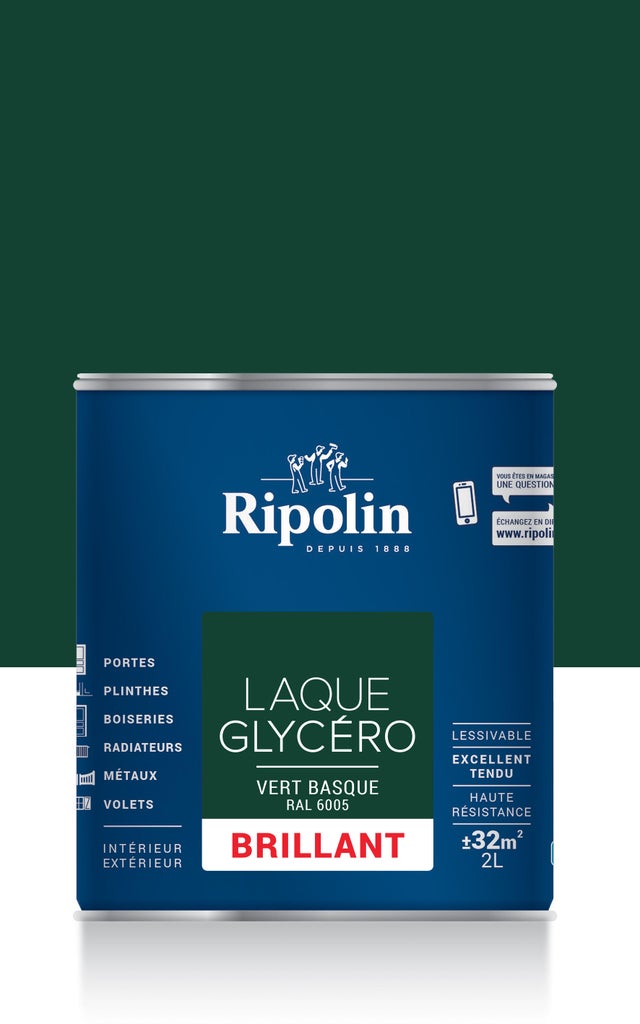 Peinture intérieure et extérieure multi-supports glycéro brillant vert basque 2 L - RIPOLIN