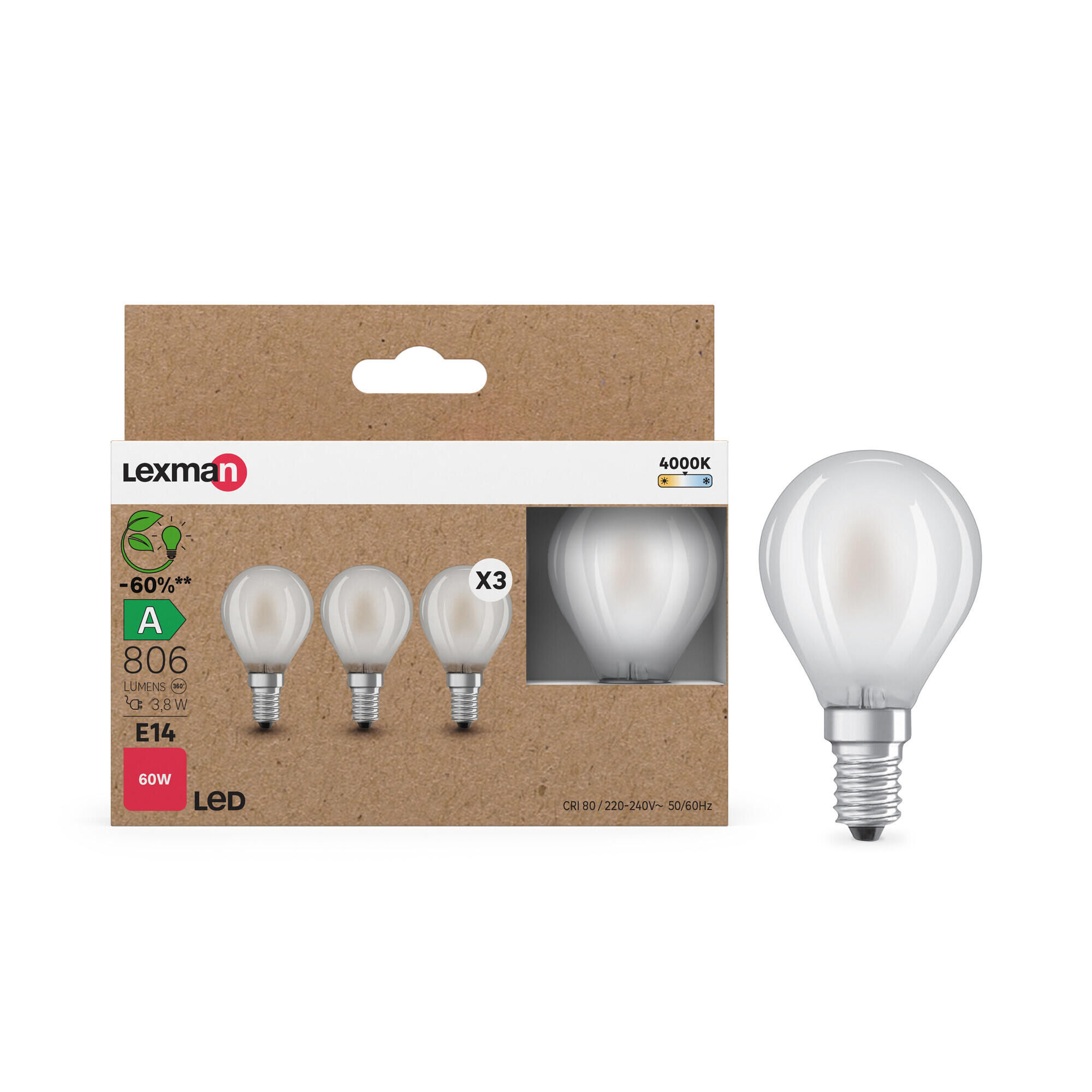 Pack 3 lâmpada LED E14 806lm 4000K Lexman - 10