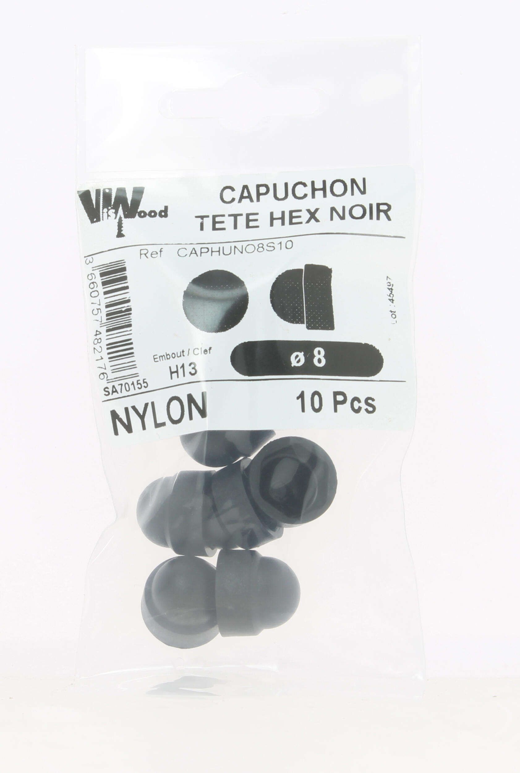 Cache écrou hexagonaux nylon noir Diam. 8 mm 10 pièces - VISWOOD - 2