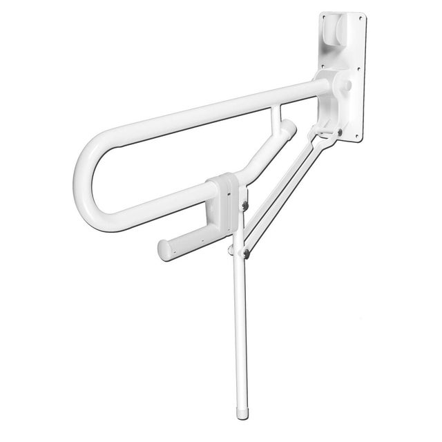 Barre d’appui rabattable avec pied réglable de 68 à 87 cm acier inoxydable recouvert d'époxy blanc - 01830WH-LS AKW