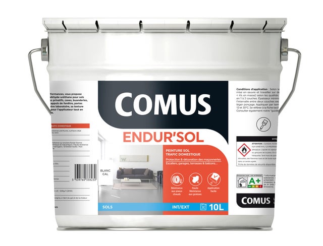 Peinture sol trafic domestique gris ciment 10 L Endur'sol - COMUS