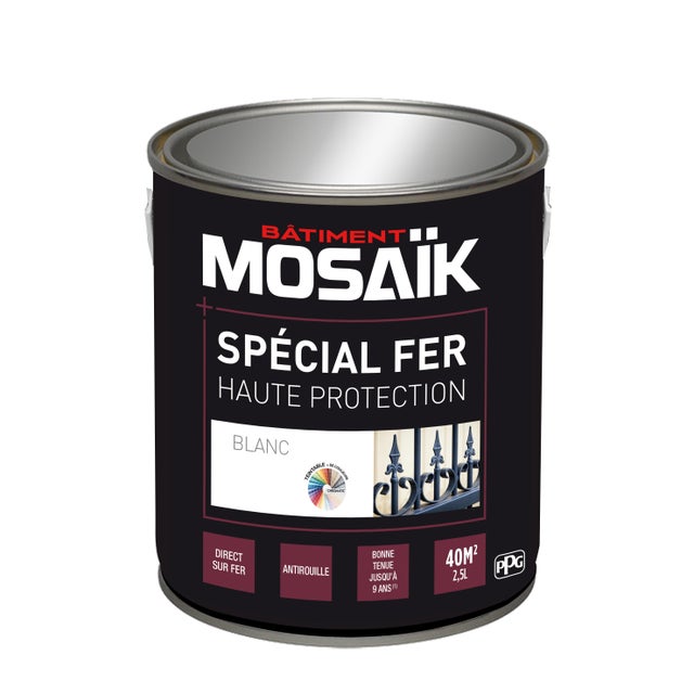 Peinture fer glycéro anti-rouille brillant blanc 2,5 L - MOSAÏK 