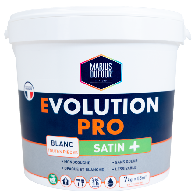 Peinture murs et plafonds monocouche acrylique satin+ blanc 7 kg - EVOLUTION PRO